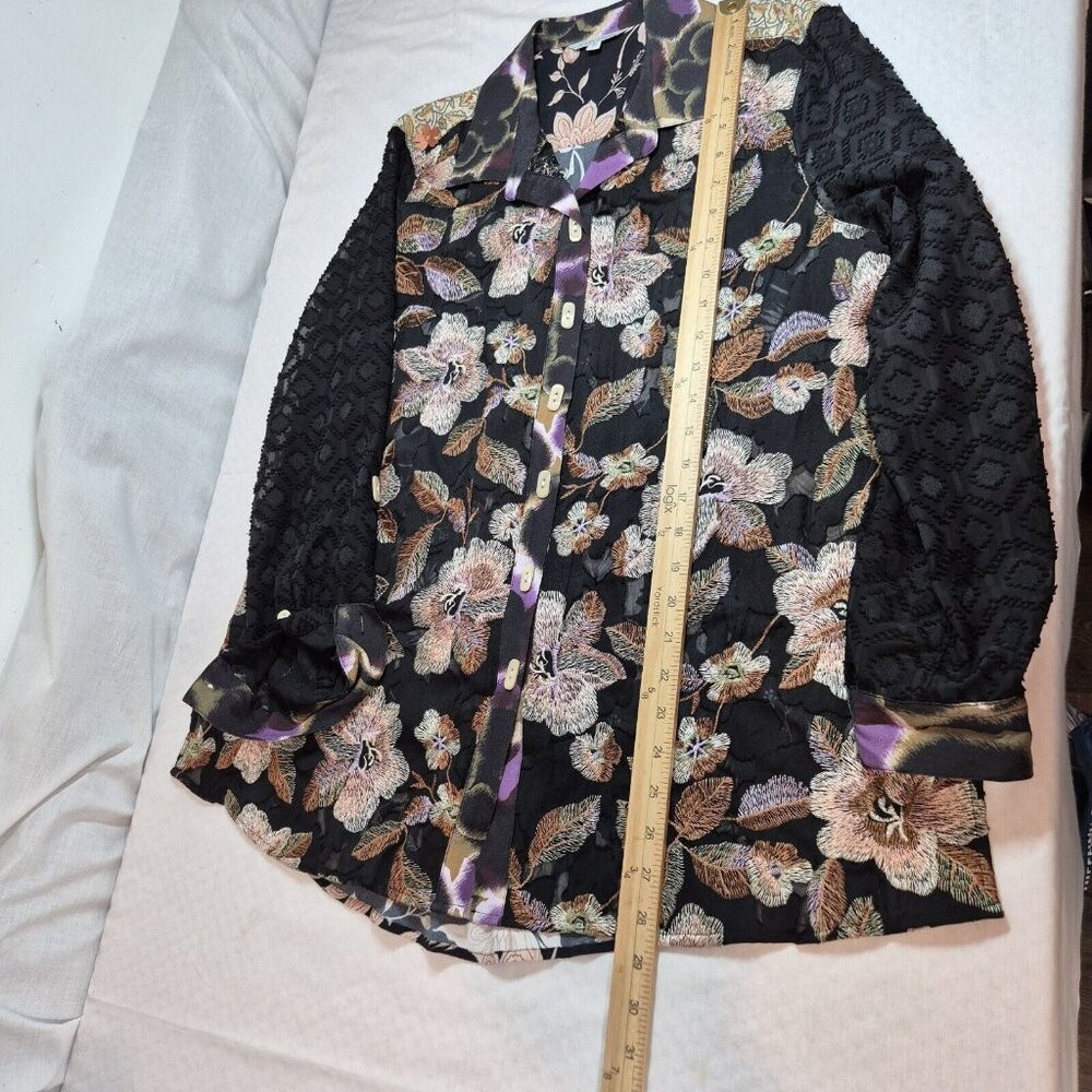 John Mark Women's Blouse Size M Embroidered Floral Black Tunic Top  Shirt (29) - Picture 14 of 16